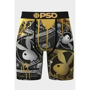 PSD Playboy Men’s Graphic Boxer Briefs Microfiber Stretch Black/Yellow Size S